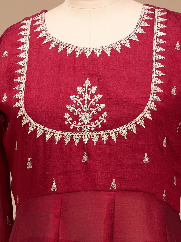 Maroon_Zariwork_Gold_Soft_Raw_Silk_Readymade_Salwar_Suit