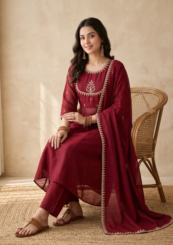 Maroon_Zariwork_Gold_Soft_Raw_Silk_Readymade_Salwar_Suit
