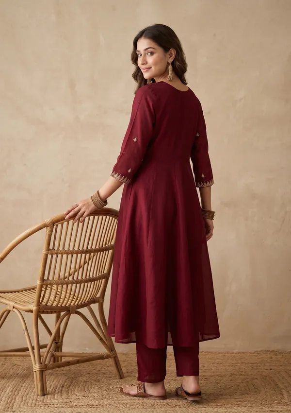 Maroon_Zariwork_Gold_Soft_Raw_Silk_Readymade_Salwar_Suit