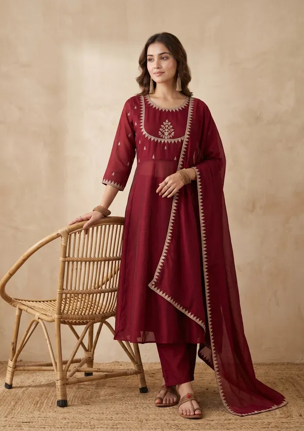 Maroon_Zariwork_Gold_Soft_Raw_Silk_Readymade_Salwar_Suit