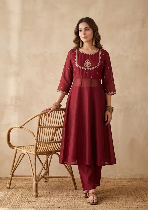 Maroon_Zariwork_Gold_Soft_Raw_Silk_Readymade_Salwar_Suit
