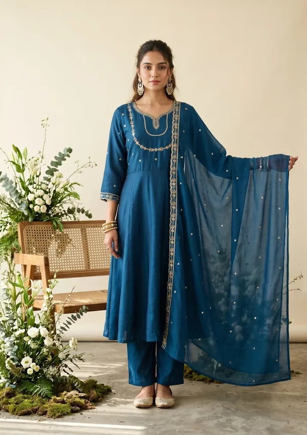 Blue_Zariwork_Gold_Soft_Raw_Silk_Readymade_Salwar_Suit