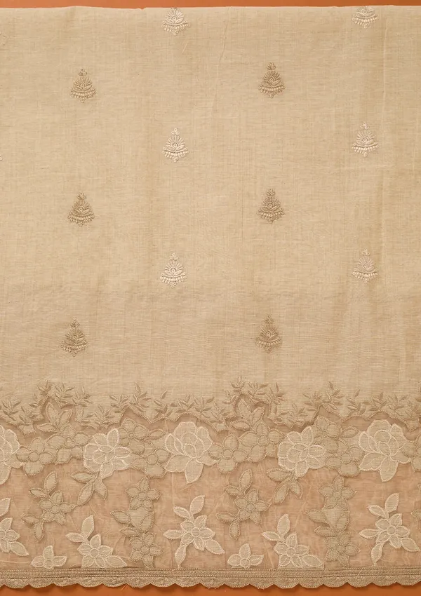 Beige_Threadwork_Cotton_Unstitched_Salwar_Suit