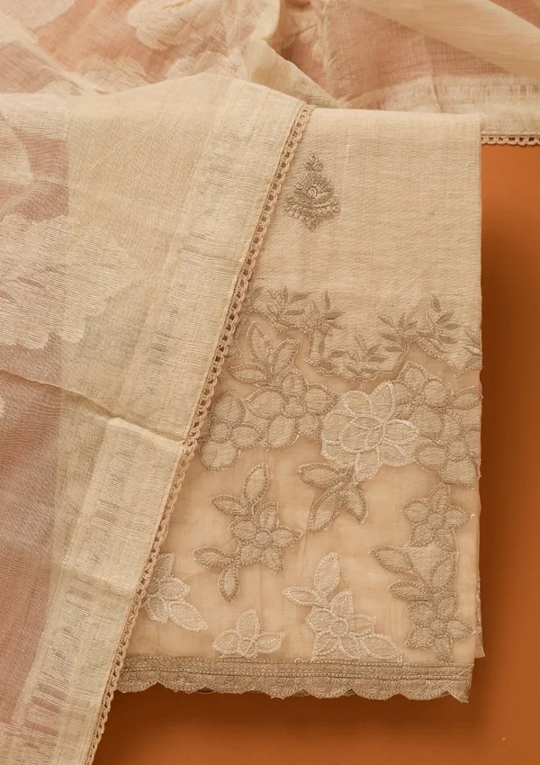 Beige_Threadwork_Cotton_Unstitched_Salwar_Suit