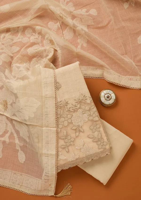 Beige_Threadwork_Cotton_Unstitched_Salwar_Suit