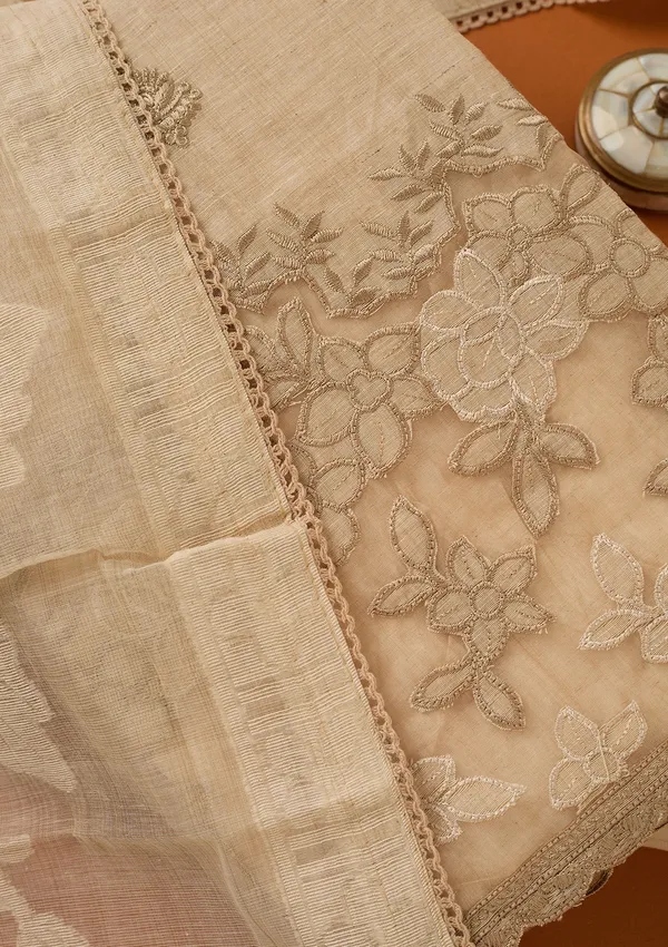Beige_Threadwork_Cotton_Unstitched_Salwar_Suit
