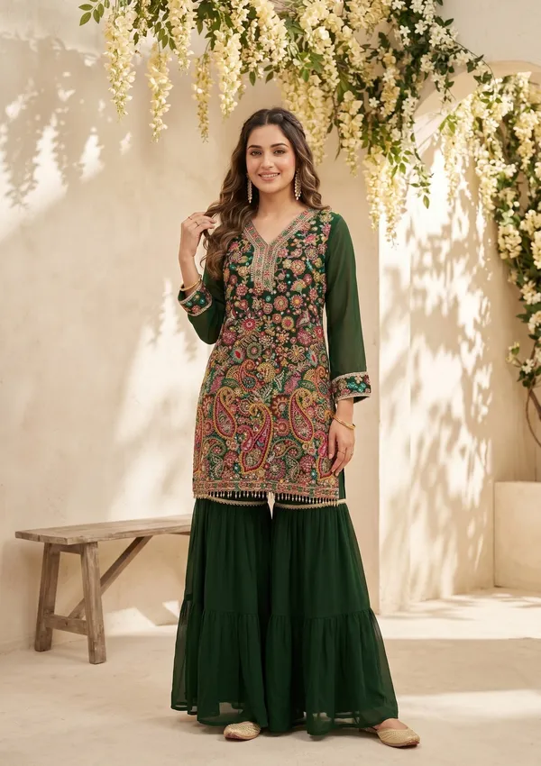 Bottle_Green_Threadwork_Georgette_Readymade_Salwar_Suit