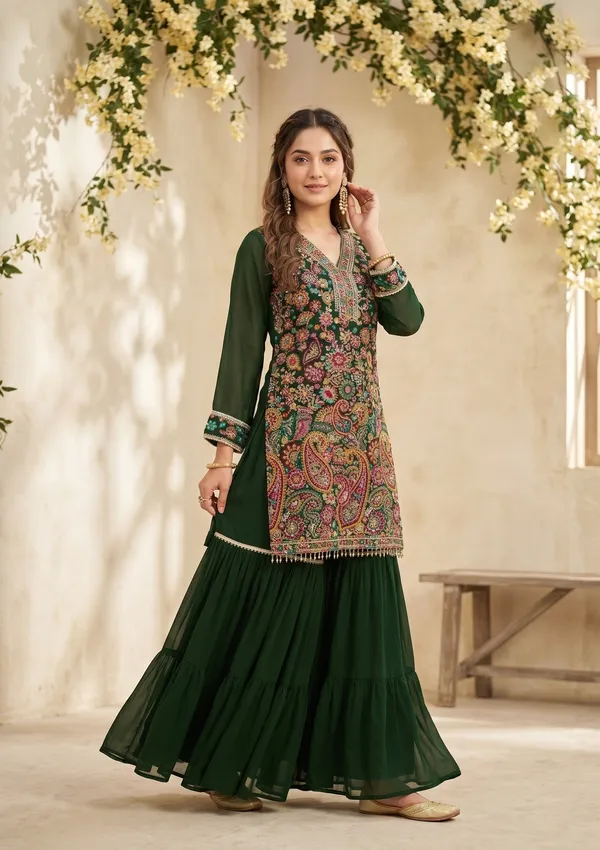 Bottle_Green_Threadwork_Georgette_Readymade_Salwar_Suit