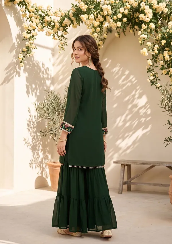 Bottle_Green_Threadwork_Georgette_Readymade_Salwar_Suit
