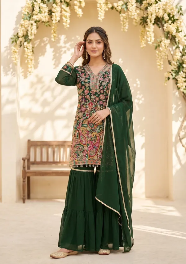 Bottle_Green_Threadwork_Georgette_Readymade_Salwar_Suit