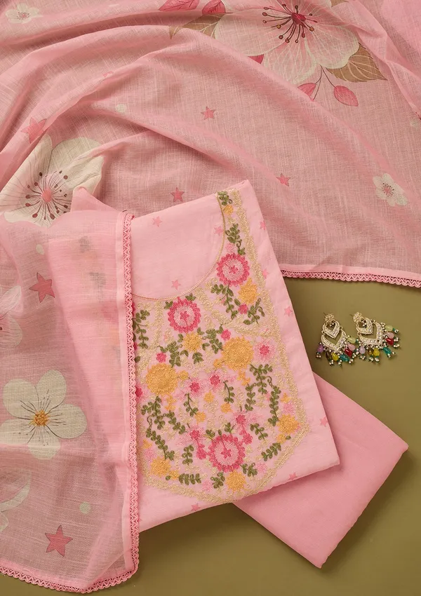Baby_Pink_Threadwork_Linen_Unstitched_Salwar_Suit