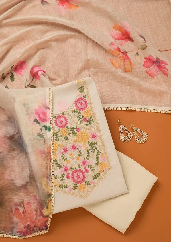 Beige_Threadwork_Linen_Unstitched_Salwar_Suit