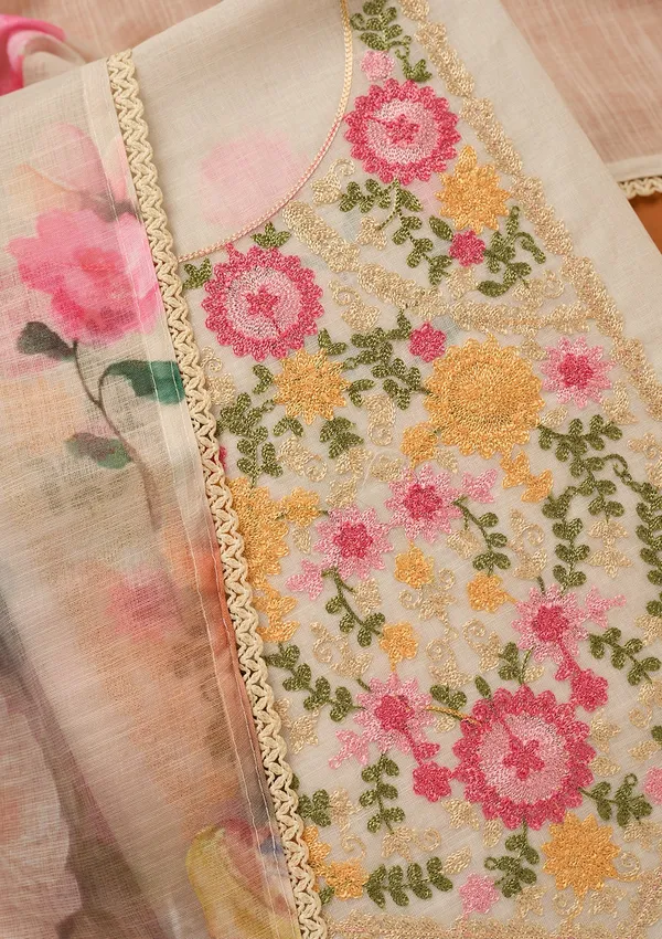 Beige_Threadwork_Linen_Unstitched_Salwar_Suit