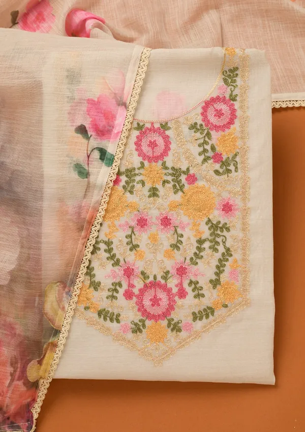 Beige_Threadwork_Linen_Unstitched_Salwar_Suit