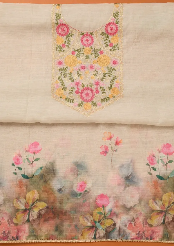 Beige_Threadwork_Linen_Unstitched_Salwar_Suit