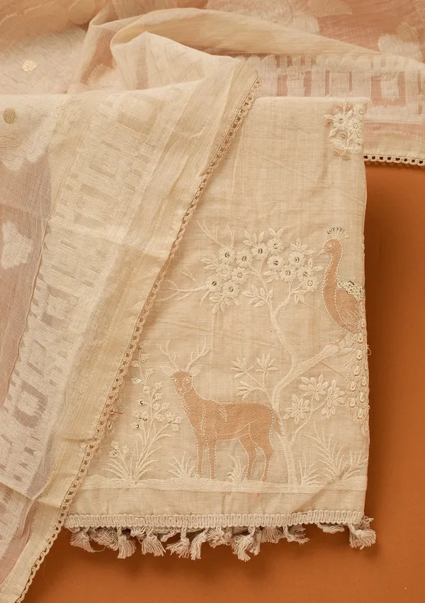 Cream_Threadwork_Cotton_Unstitched_Salwar_Suit