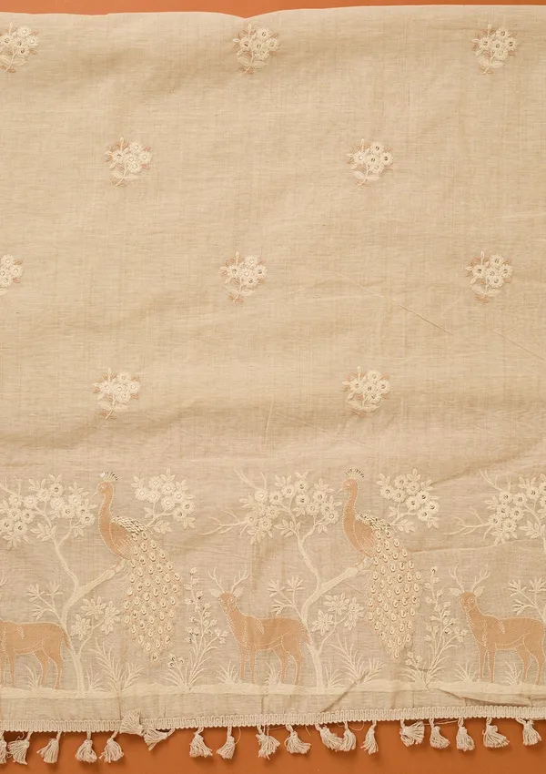 Cream_Threadwork_Cotton_Unstitched_Salwar_Suit