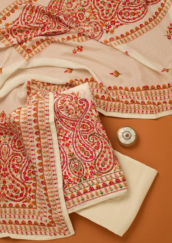 Cream_Threadwork_Crepe_Unstitched_Salwar_Suit