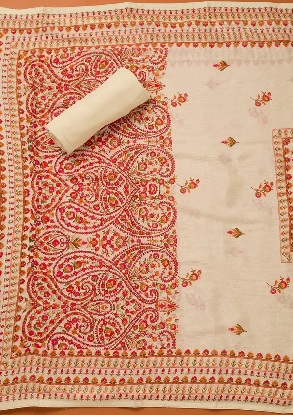 Cream_Threadwork_Crepe_Unstitched_Salwar_Suit