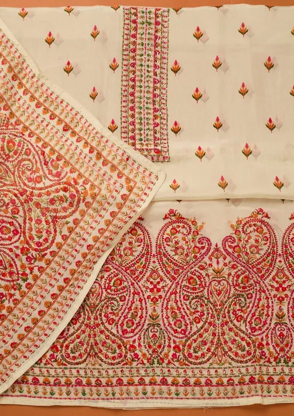 Cream_Threadwork_Crepe_Unstitched_Salwar_Suit