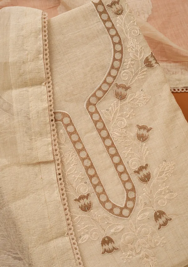Beige_Threadwork_Cotton_Unstitched_Salwar_Suit