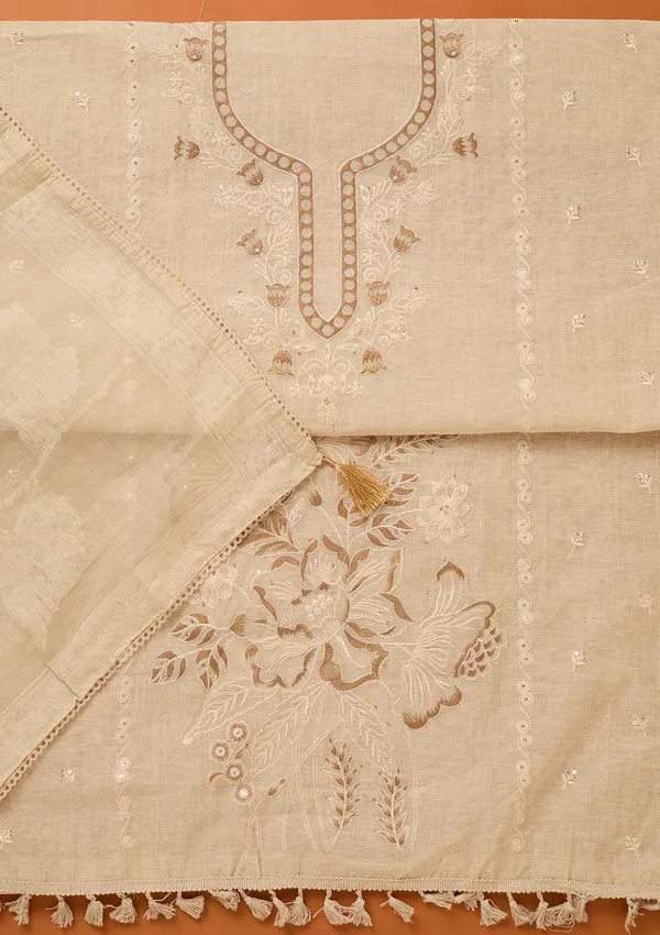 Beige_Threadwork_Cotton_Unstitched_Salwar_Suit