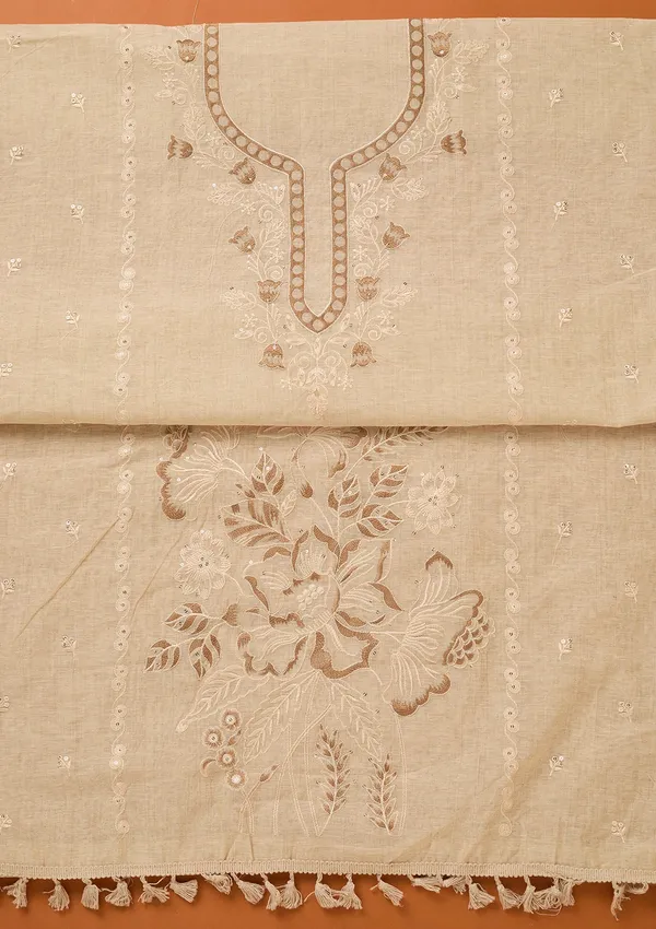 Beige_Threadwork_Cotton_Unstitched_Salwar_Suit