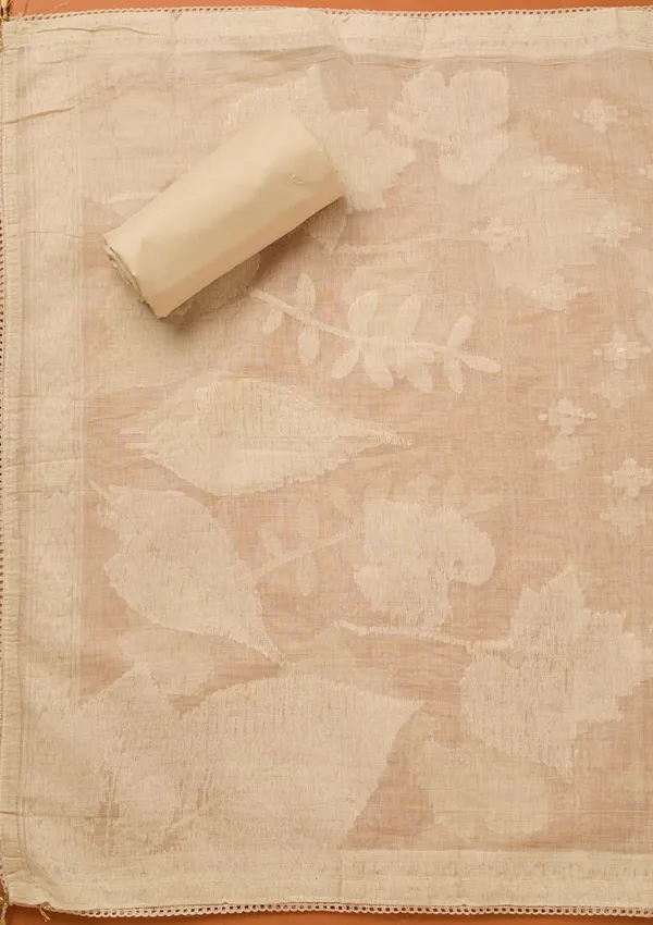 Beige_Threadwork_Cotton_Unstitched_Salwar_Suit
