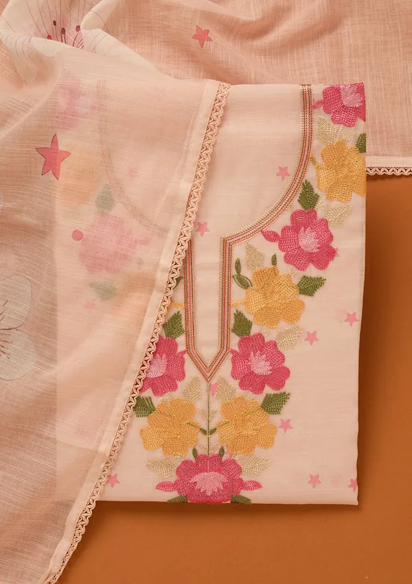 Light_Peach_Threadwork_Linen_Unstitched_Salwar_Suit