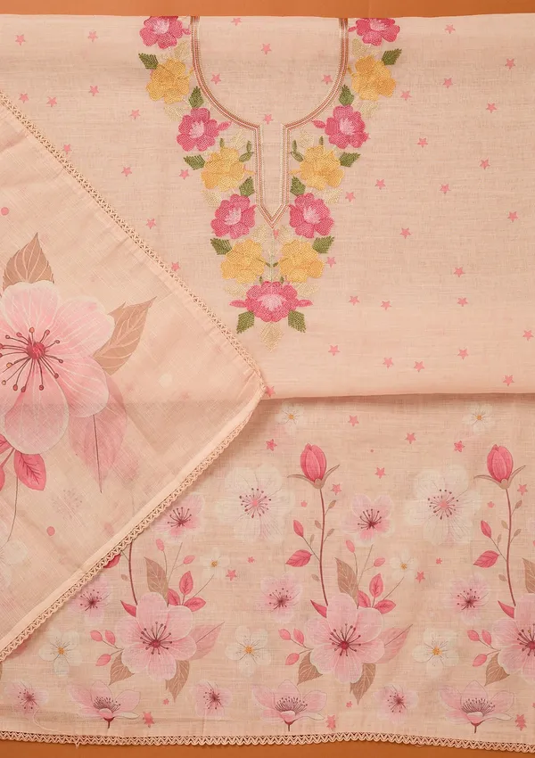 Light_Peach_Threadwork_Linen_Unstitched_Salwar_Suit