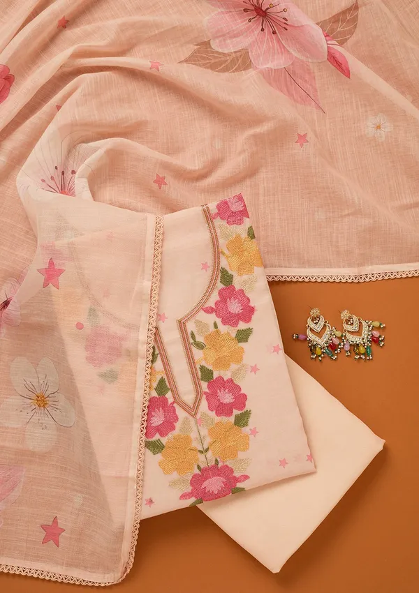 Light_Peach_Threadwork_Linen_Unstitched_Salwar_Suit