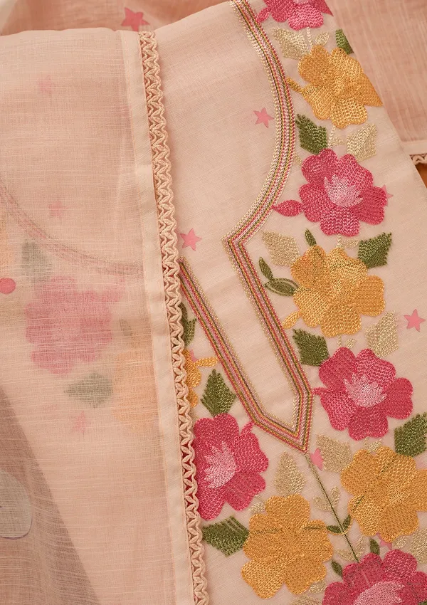 Light_Peach_Threadwork_Linen_Unstitched_Salwar_Suit
