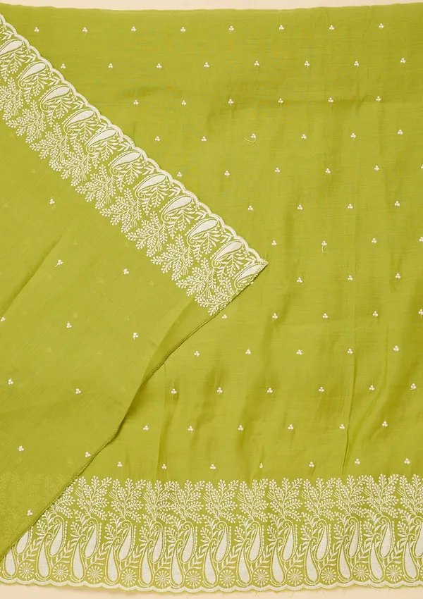 Lime_Green_Threadwork_Chanderi_Unstitched_Salwar_Suit