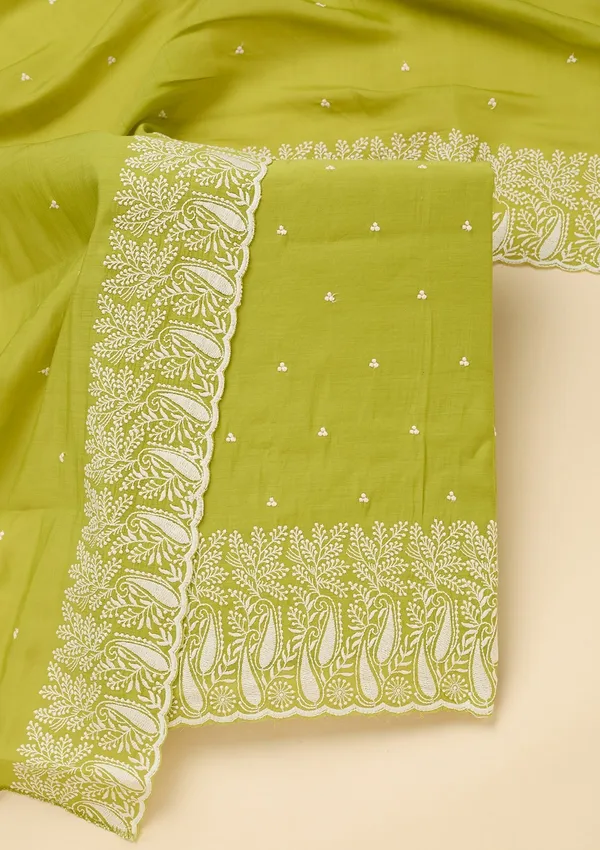 Lime_Green_Threadwork_Chanderi_Unstitched_Salwar_Suit