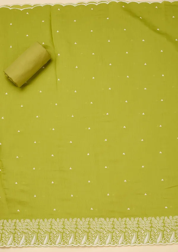 Lime_Green_Threadwork_Chanderi_Unstitched_Salwar_Suit