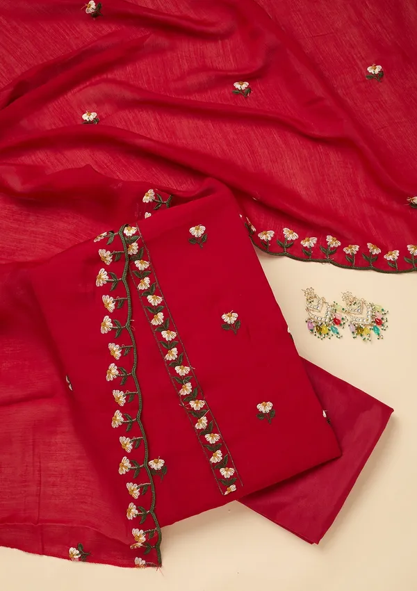 Red_Threadwork_Semi_Crepe_Unstitched_Salwar_Suit