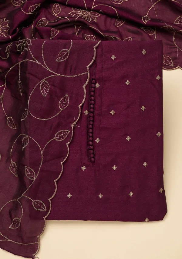 Wine_Zariwork_Gold_Soft_Raw_Silk_Unstitched_Salwar_Suit