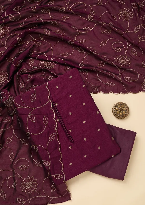 Wine_Zariwork_Gold_Soft_Raw_Silk_Unstitched_Salwar_Suit