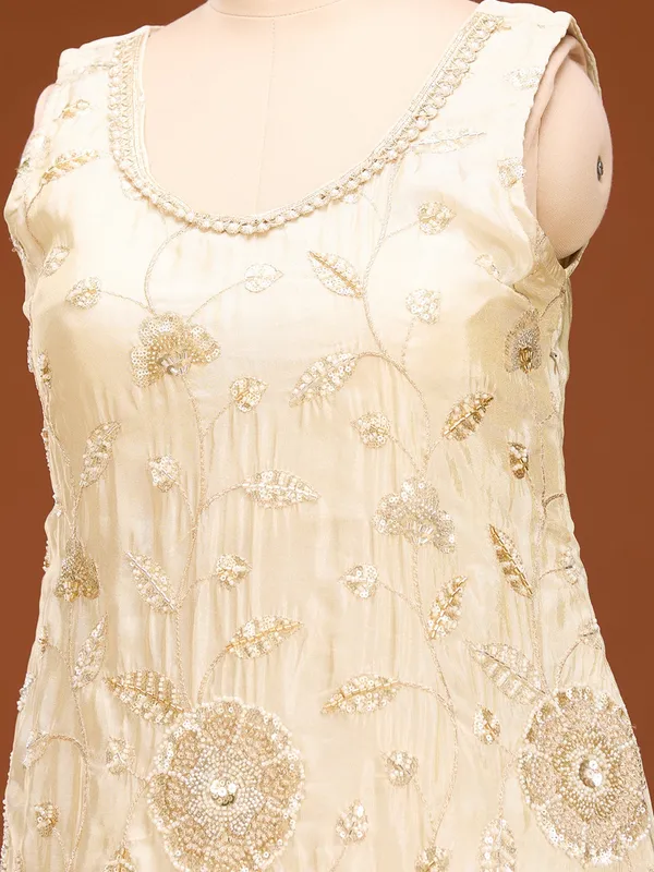 Cream_Cutdana_Tissue_Readymade_Salwar_Suit