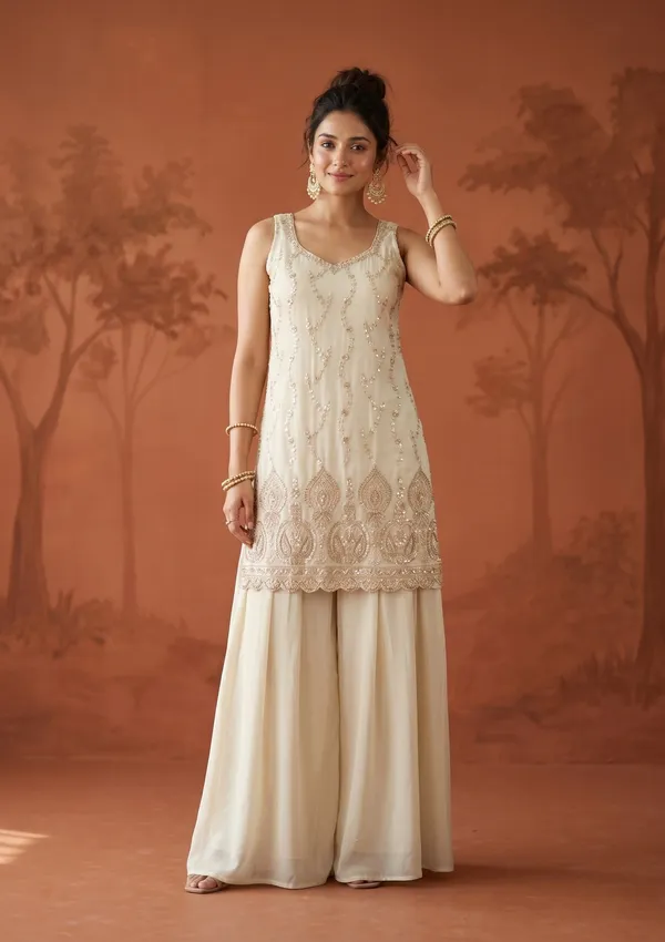 Cream_Cutdana_Tissue_Readymade_Salwar_Suit
