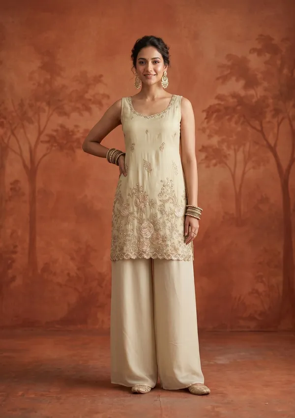 Cream_Cutdana_Tissue_Readymade_Salwar_Suit
