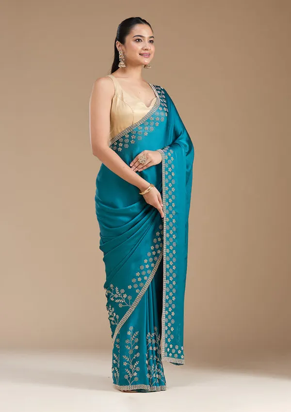 Blue_Chiffon_Gold_Stonework_Saree_With_Matching_Blouse_Piece