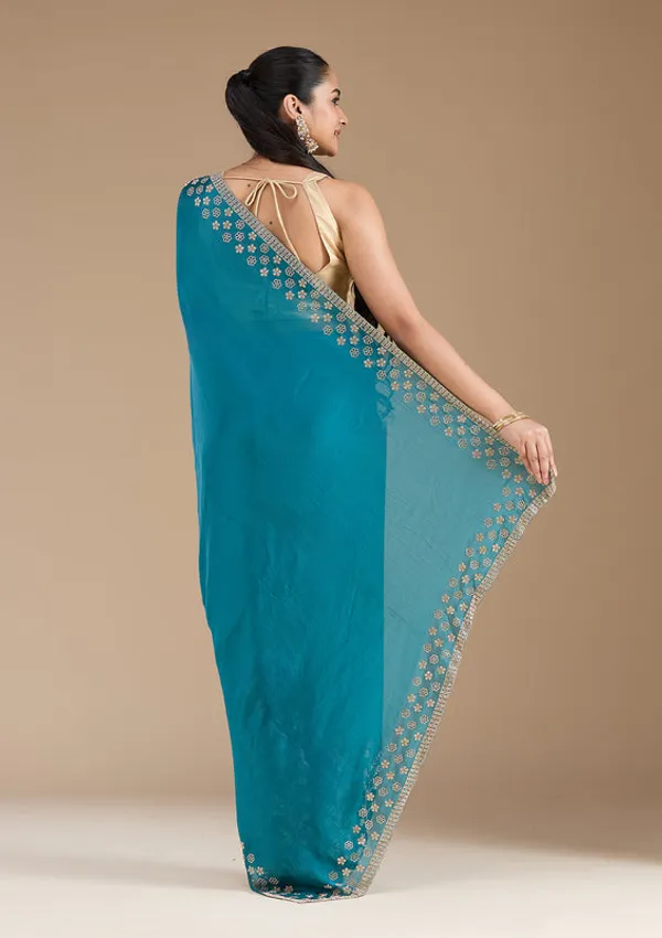 Blue_Chiffon_Gold_Stonework_Saree_With_Matching_Blouse_Piece