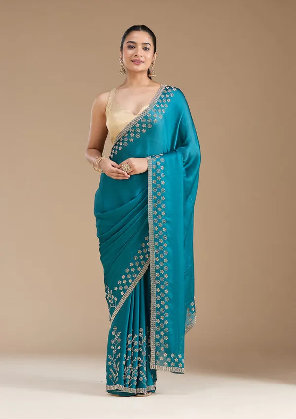 Blue_Chiffon_Gold_Stonework_Saree_With_Matching_Blouse_Piece