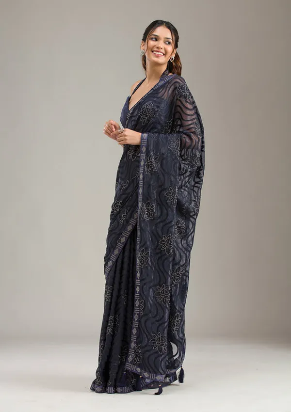 Navy_Blue_Chiffon_Swarovski_Saree_With_Matching_Blouse_Piece