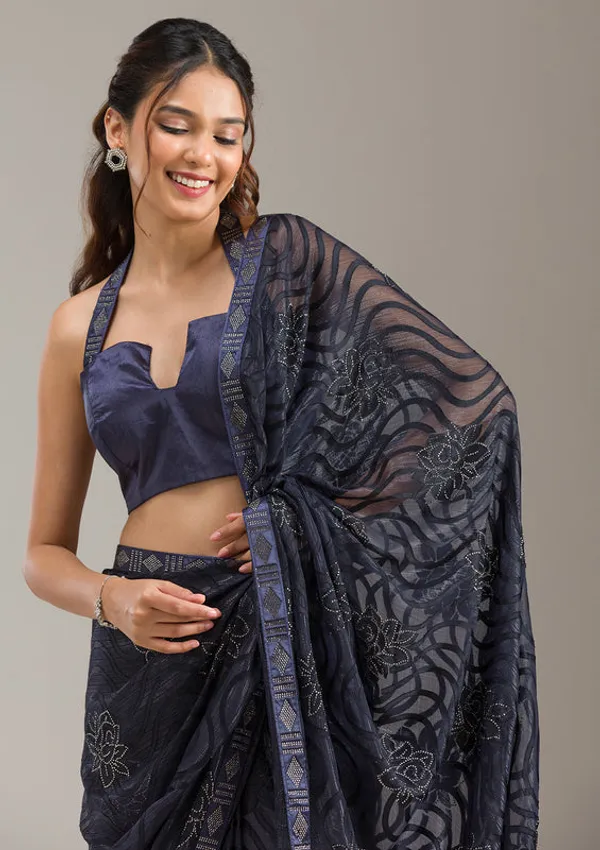 Navy_Blue_Chiffon_Swarovski_Saree_With_Matching_Blouse_Piece
