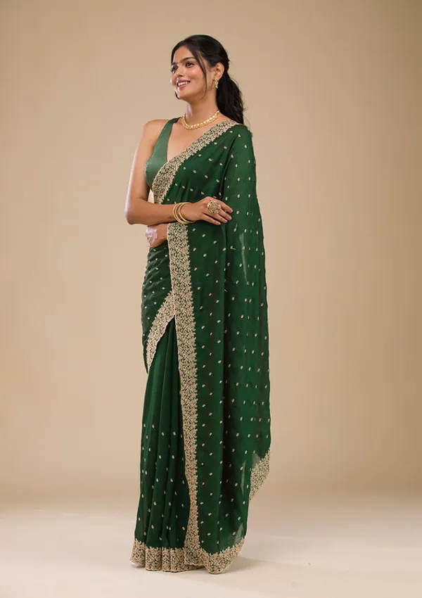 Mehandi_Green_Soft_Raw_Silk_Gold_Zariwork_Saree_With_Matching_Blouse_Piece