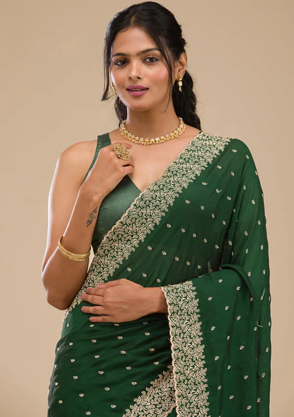 Mehandi_Green_Soft_Raw_Silk_Gold_Zariwork_Saree_With_Matching_Blouse_Piece