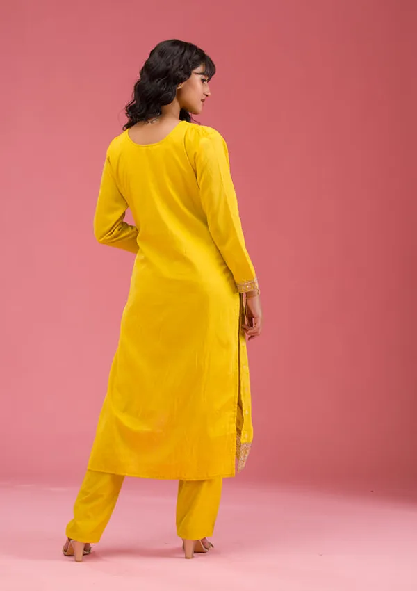 Yellow_Chanderi_Cording_Straight_Kurta_With_Regular_Pant_And_Dupatta
