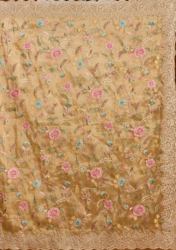 Mehendi_Tissue_Cording_Saree_With_Matching_Blouse_Piece